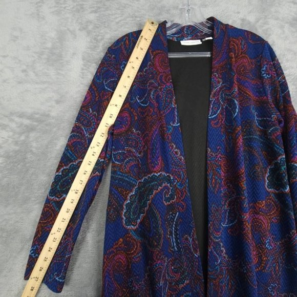 Susan Graver Womens Coat Open Front Purple Blue Paisley Long Sleeves Midi S - Picture 5 of 8